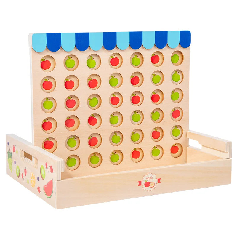 Wholesale Children's Wood 4 in a Row Connect Travel Fruit Chess Games Educational Parent-Child Interaction Desktop Toy for Kids