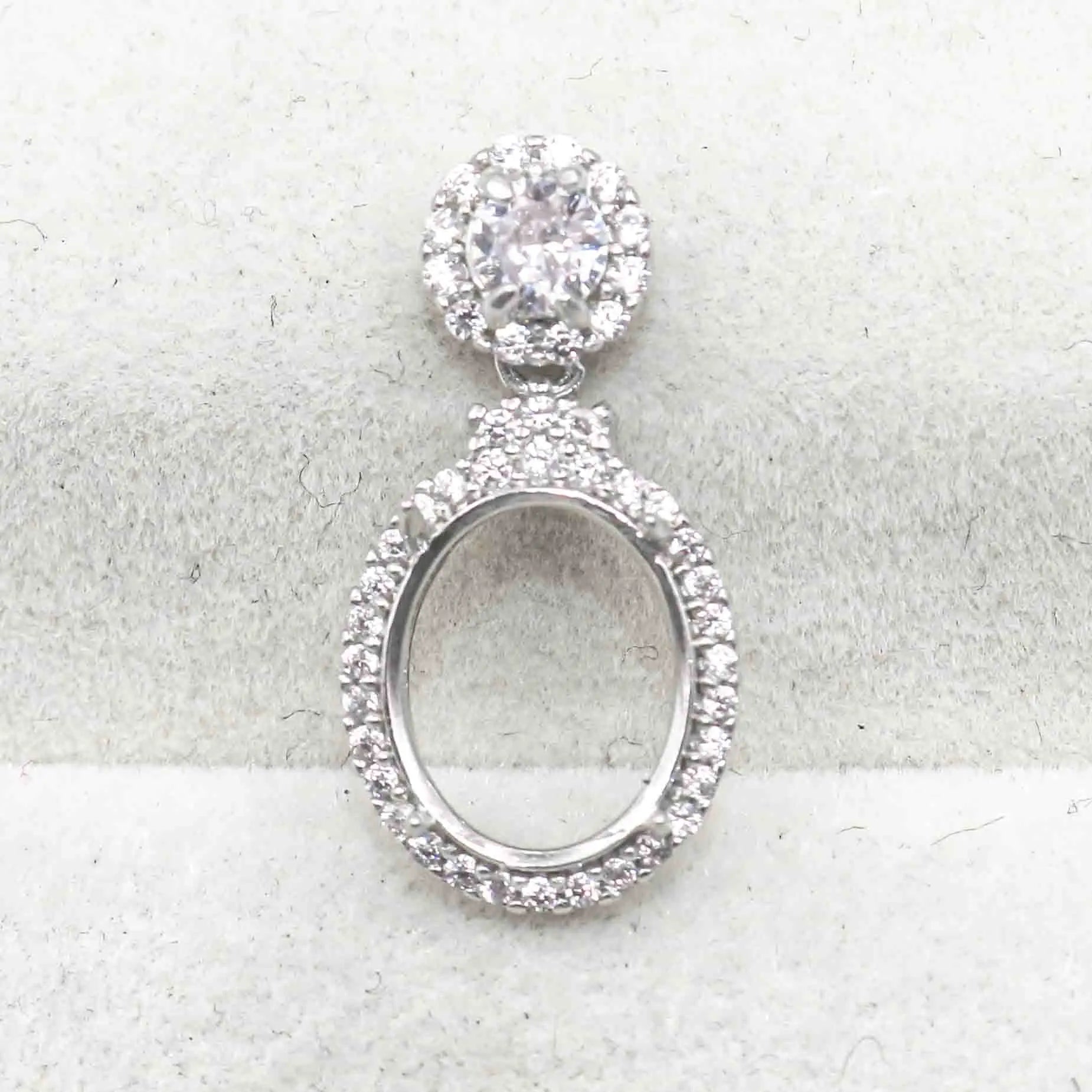 Sterling Silver 9*11mm Semi Mount Pendant Empty Frame Blank Support Setting S925 Base Holder Without Center Stone for DIY Inlay