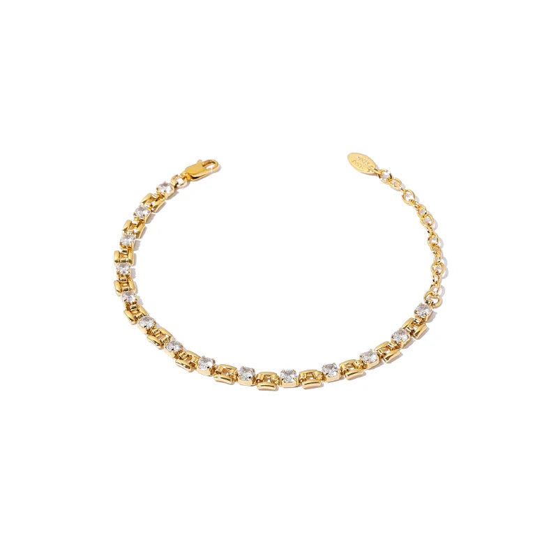 Luxurious Elegant 18K Gold Plated Link Rhinestone Bracelet Trendy Diamond Zircon Chain Bracelets for Women