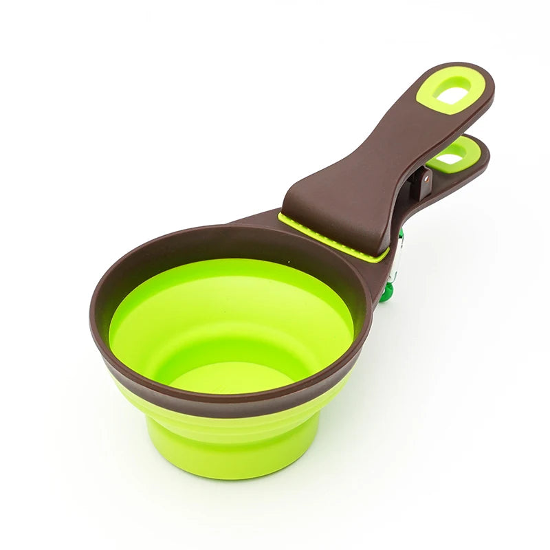 Factory Custom 1 2 Cup Capacity Collapsible 3 in 1 Pet Cat Dog Food Measuring Cup Scoop Set with Bag Clip