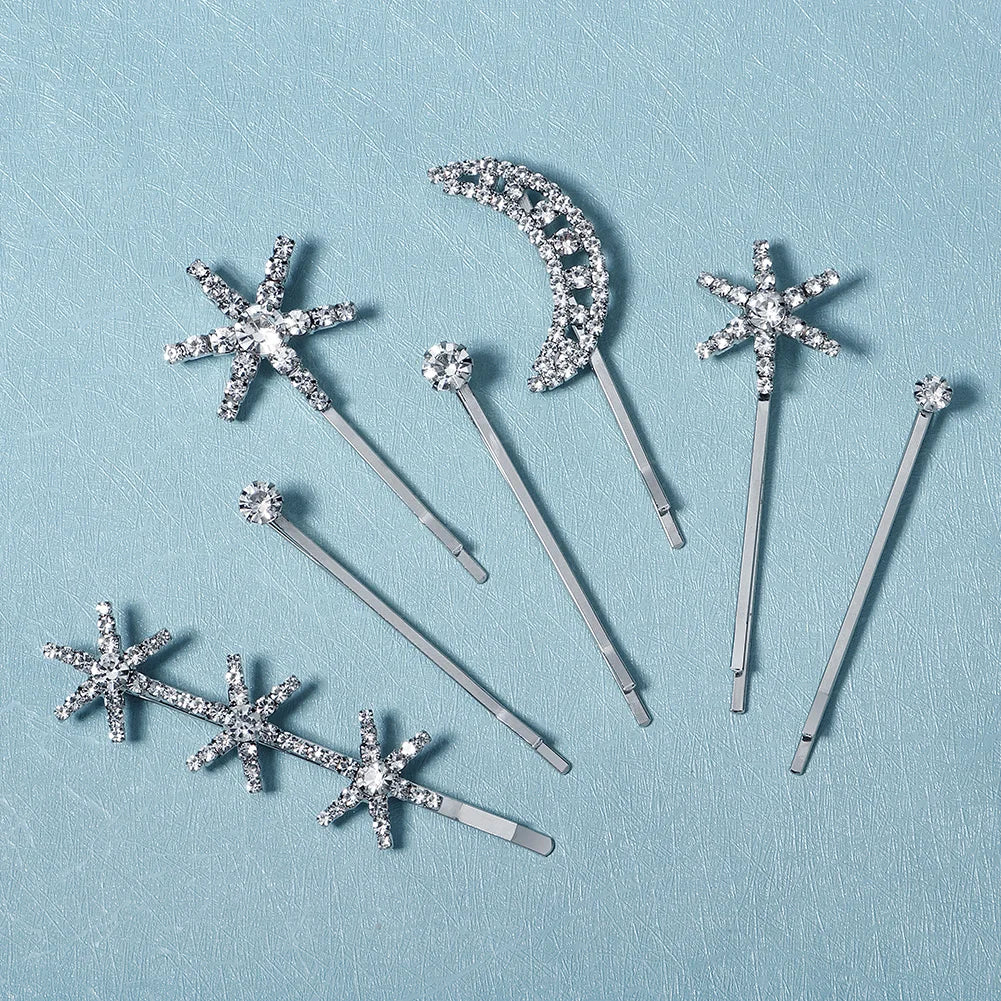 Wedding Headpieces Star Moon Rhinestone Bridal Hair Clip Hair Pin Sets for Girls