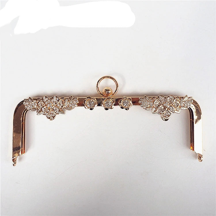 21.5cm Square Non-Hole Crystal Flower Metal Bag Frame | Screw Circle Head Luxury Handbag Hardware Accessory for DIY Bags