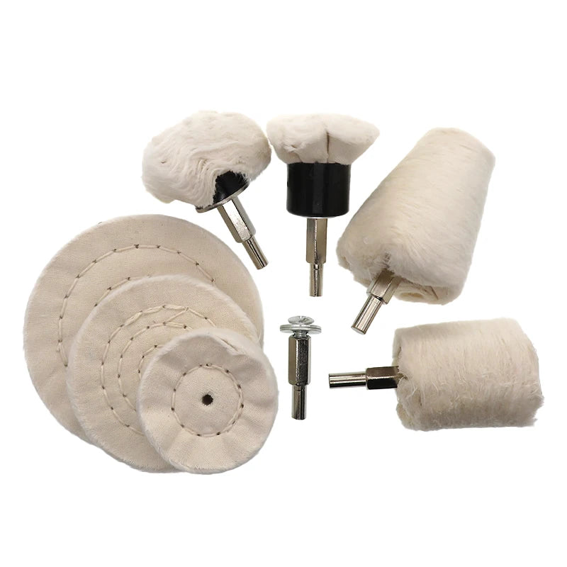 8Pcs White Pure Cotton Cloth Buffing Wheels with 6.3mm Shank Polishing Wheel Set for Metal Jewelry Glass Ceramics Finishing