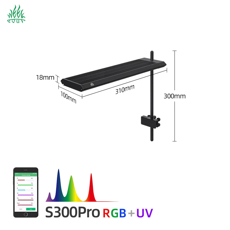 WEEKAQUA S300 Pro RGBUV Full Spectrum Led Can Customize Dimming Ledstar Nano Aquarium Light for 11ft Small tank