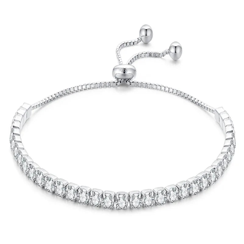 Tennis Luxury Bracelets S925 Silver Rhodium Plated Adjustable Chain Tennis Gemstone Diamond Moissanite Women R.GEM.
