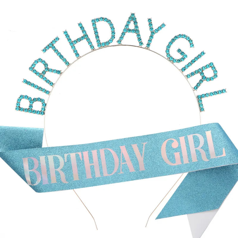 Letter Birthday Girl Diamond Headbands and Party Sash Set Metal Birthday Hair Jewelry Hair Accessories for Party Girl