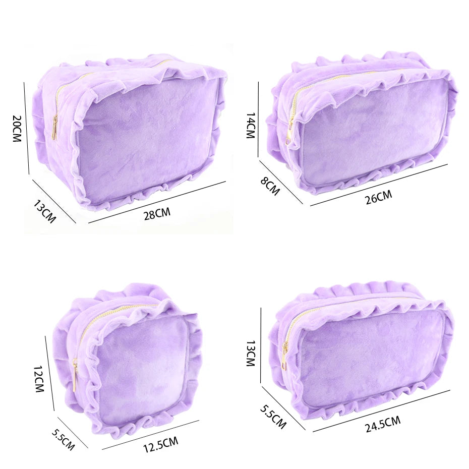 Winter New Leisure Crystal Corduroy Ruffled  Purple   Travel Daily Necessities Cosmetics Cosmetic Bag S M L XL