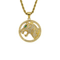 Cool Hip Hop Style Stainless Steel Full Crystal Panther Head Red Eyes Round Pendant Animal Natural Stone Jewelry