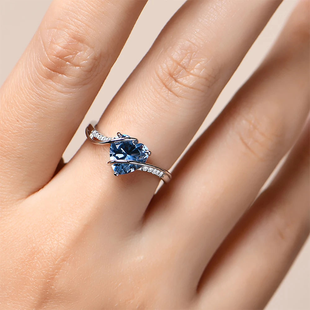 ATTA Fine Jewelry Custom 925 Sterling Silver Luxury Heart Shape Women Engagement Anniversary Party Blue Spinel Rings for Women