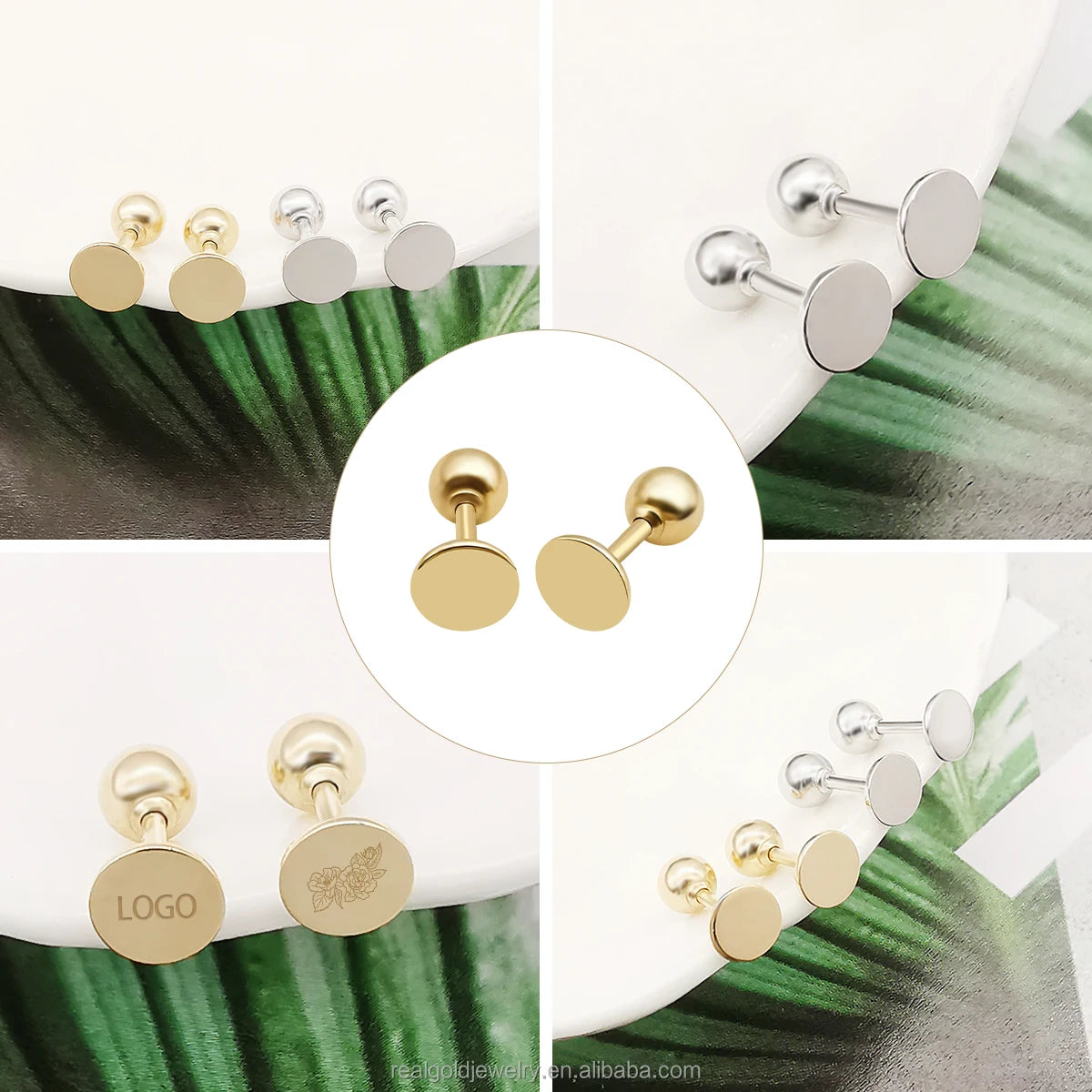 Wholesale Fashion Screw Back Ear Piercing Stud 5MM Ear Stud Hot Selling 14K Real Gold Jewelry Cute Jewelry for Man and Women