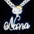 Custom 2 Inches Vvs Moissanite Hello Kitty Name Pendant Charm Iced Out Round Brilliant Cut Gold Plated 925 Silver Letter Pendant