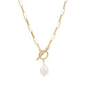 Wholesale Stainless Steel Paper Clip 18k Gold Necklace Chain Link Necklaces Jewelry with Freshwater Pearl Bead