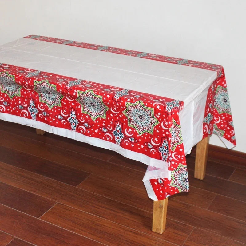OurWarm 108*180cm Ramadan Festival  Star Moon Plastic Tablecloth
