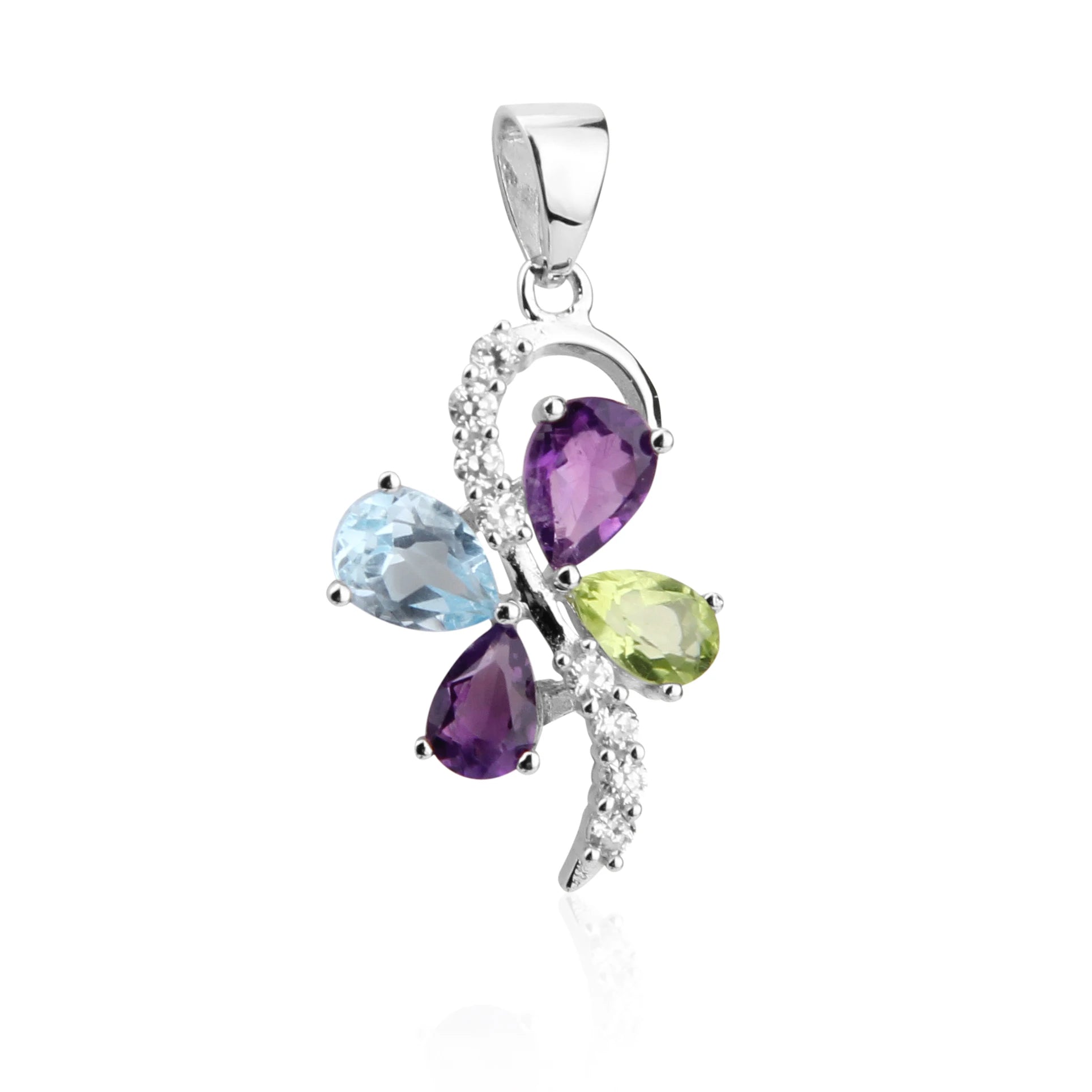 Abiding Sky Blue Topaz Amethyst Peridot Citrine Mix Gemstone Pendant Silver Necklace Accessories Butterfly Pendant for Women