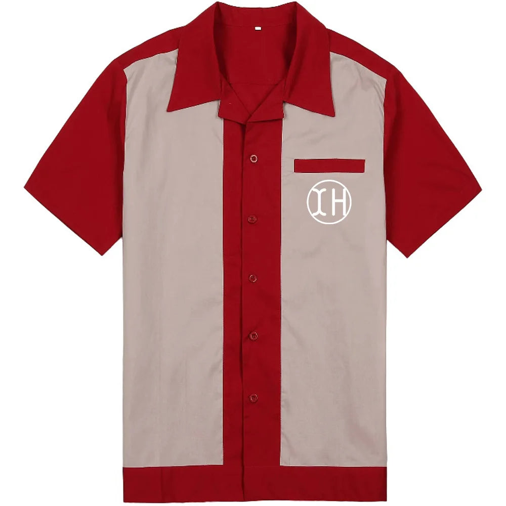 Wholesale Fashion Color Blocked Blouse for Men Short Sleeves Turndown Collar Button Shirts Casual Cozy Tops with Pocket