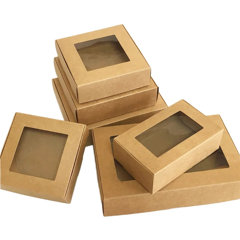 Exquisite Customized Kraft Paper Wedding Party Gift Packaging Box PVC Window for Cookies Candies Cake Display Recycled Materials