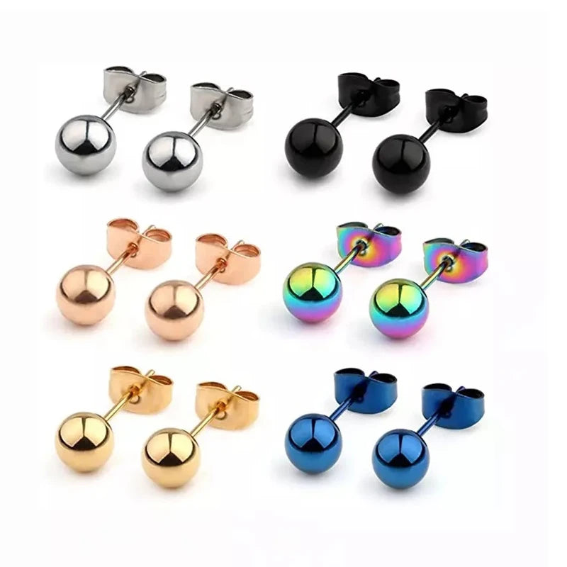 Simple Design Vacuum Plating Stainless Steel Bead Ear Studs Women Piercing Jewelry Titanium Round Peas Ball Studs Earring