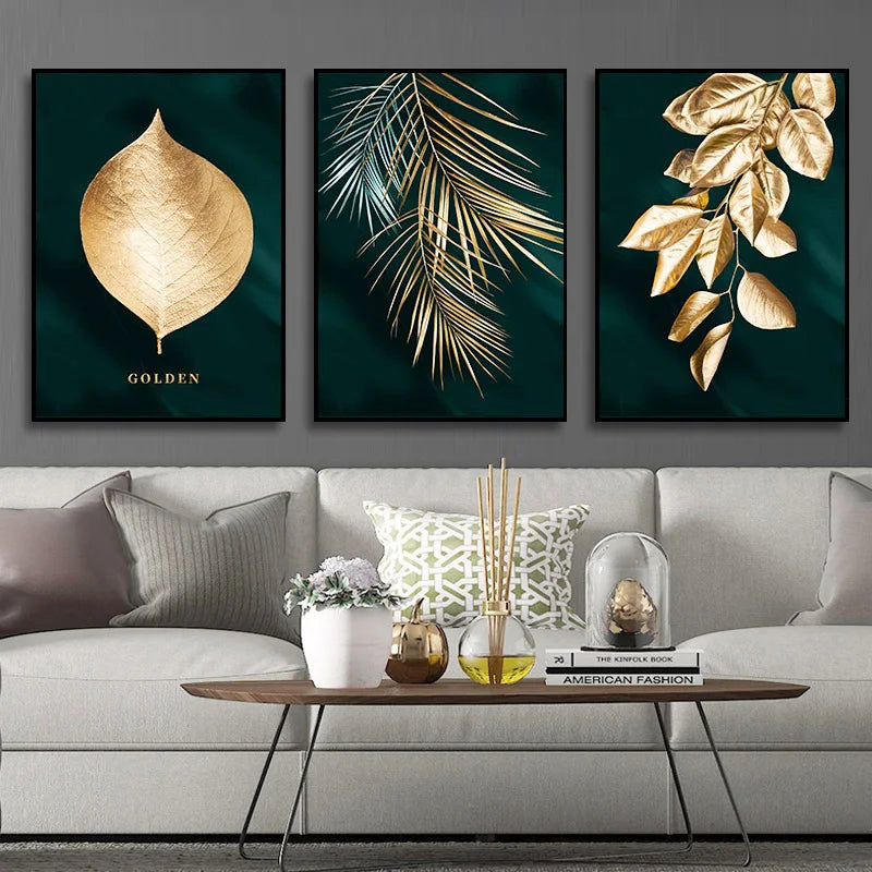 Custom Hotel Artwork Design Gold Leaves Picture Wall Glass European Wall Hanging Abstract Latest Designs Art Still Life Painting