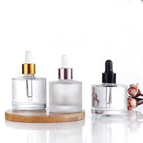 NEW in STOCK 30ml 50ml Short Wide Round Eco-friendly Essential Oil Serum Glass Dropper Bottle with Screen Printing