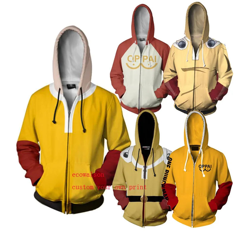 Ecowalson  New Anime One Punch Man Saitama Oppai Hoodie Hooded Sweatshirt Hoodie Cosplay Costume New  Harajuku Jacket