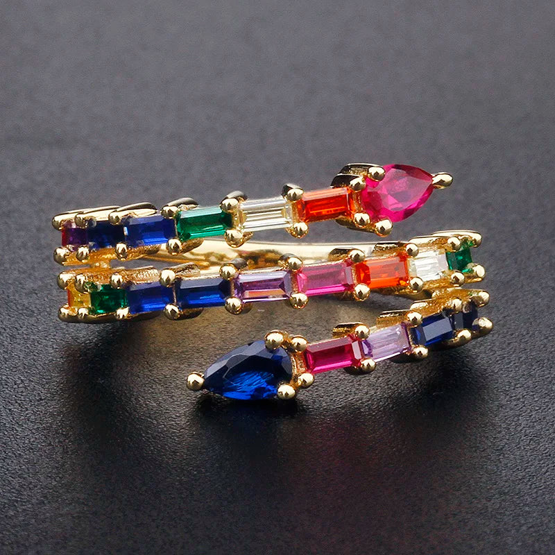 Latest Jewelry Sterling Silver Rings 925 Colorful Cz baguette Diamond 18k 14k Gold Jewelry Wholesale rainbow Zirconia Ring