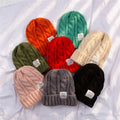 Unisex Acrylic Patches Ribbed Striped Crochet Womens Hip Hop Wool Knit Soft Custom Warm Winter Knitted Hat Skullies Beanie Cap