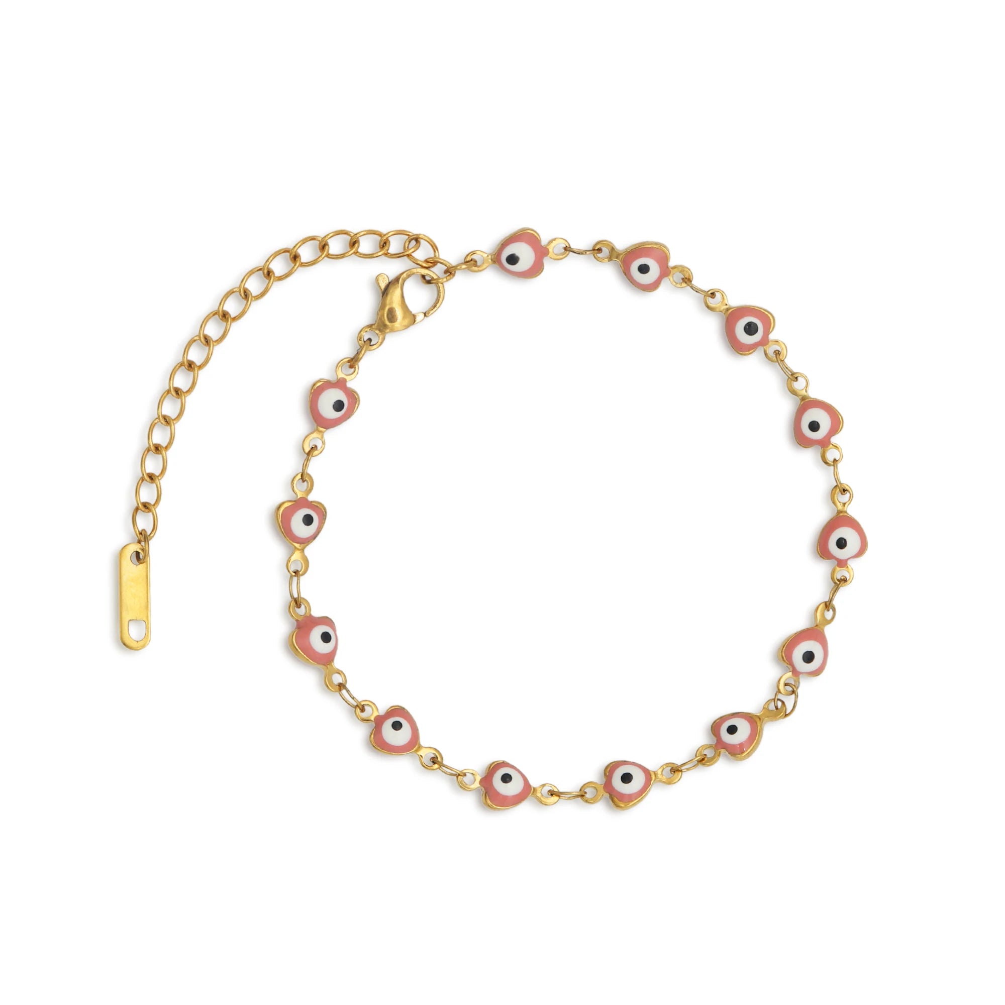 Chris April 316L Stainless Steel PVD Plated Tennis Chain Soft Ceramic Enamel pink Fishes Bracelets