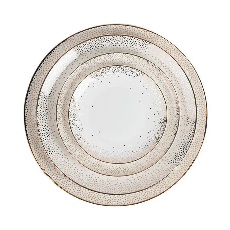 Eco Friendly Ceramic Wedding Dinner Dishes Gold Dot Serving Dessert Plates Sets