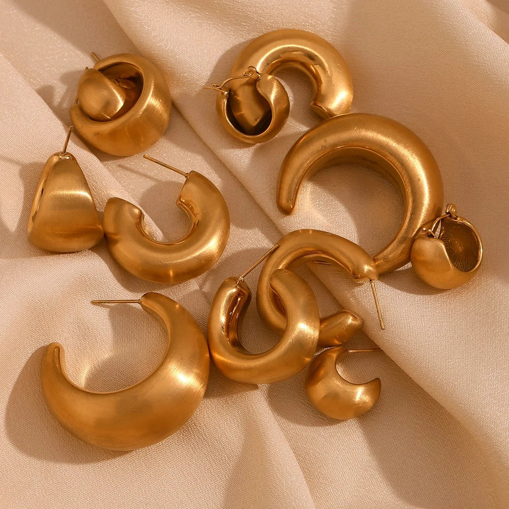 Dreamshow Matte Gold Chunky Hoop Earrings Set PVD Gold Plated Jewelry Set Tarnish Free Stainless Steel Boucles D'oreilles