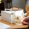 Wholesale Kraft Paper Individual Sandwich Cake Box Triangular Slice Take Out Dessert Container Portable Handle Embossed Design