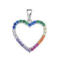 925 Sterling Silver Rainbow Heart Pendant Necklace Rhodium Plated Multi-colored Cubic Zirconia Stones Heart Pendant for Women