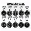 Archangel MICHAEL GABRIEL RAPHAEL URIEL SAMAEL Seal Amulet Talisman Sigil of Angelic Stainless Steel Black Pendant Necklace