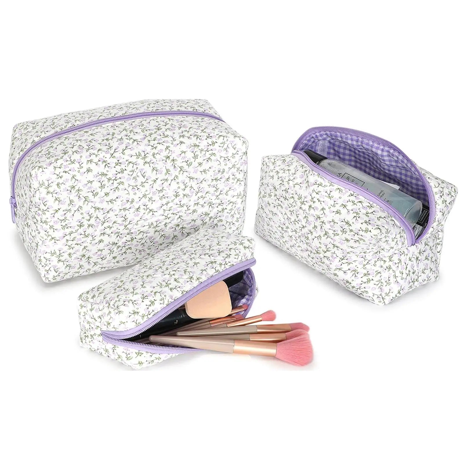 Wholesale Qetesh Toiletry Bag White Floral Black Puffy Professional Wholesale Large Capacity Cosmetics Bag