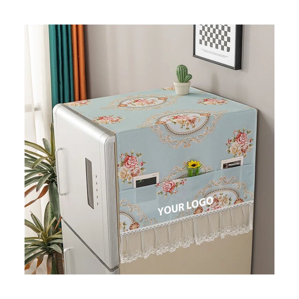 Fridge & Washing Machine Storage Bag Dustproof with Kitchenware Organizer Pockets Eco-Friendly Cotton Linen Material