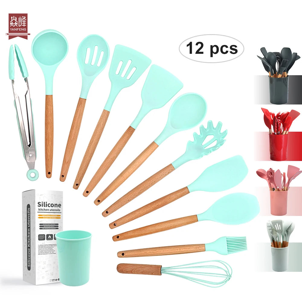Kitchen Accessories Home and Kitchen Cookware Sets YF Hot Selling Silicone Kitchen Accessories 12 Pc Non Stick Utensil Set