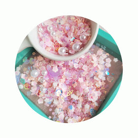 New Luminous Pink Soft Clay Flowers Slices Mix Various Shape Sequins and Pearl Beads for Nail Art Slime Holiday Party Decor