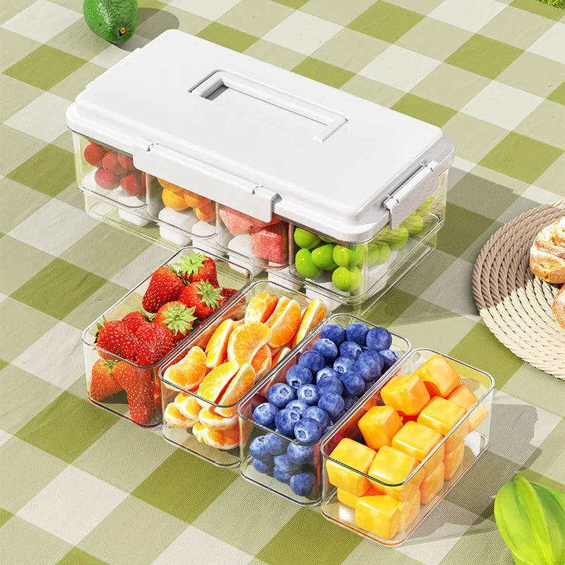 OWNSWING Refrigerator Organizer Bins with Handle Portable Food Box Container with Ice Cube Mold Plastic Food Container