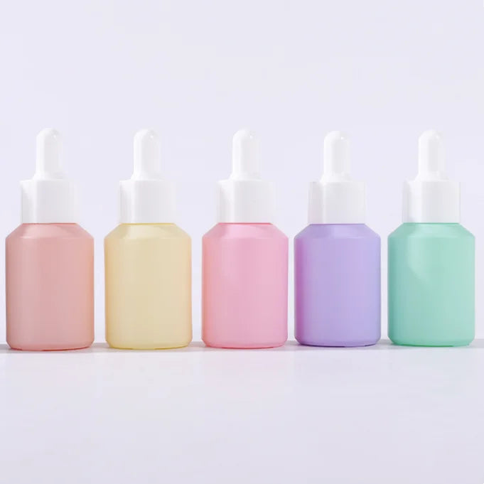 Luxury Slant Shoulder 30ml 1oz Colorful pink Green Frosted Essential Oil Serum Glass Dropper Bottle