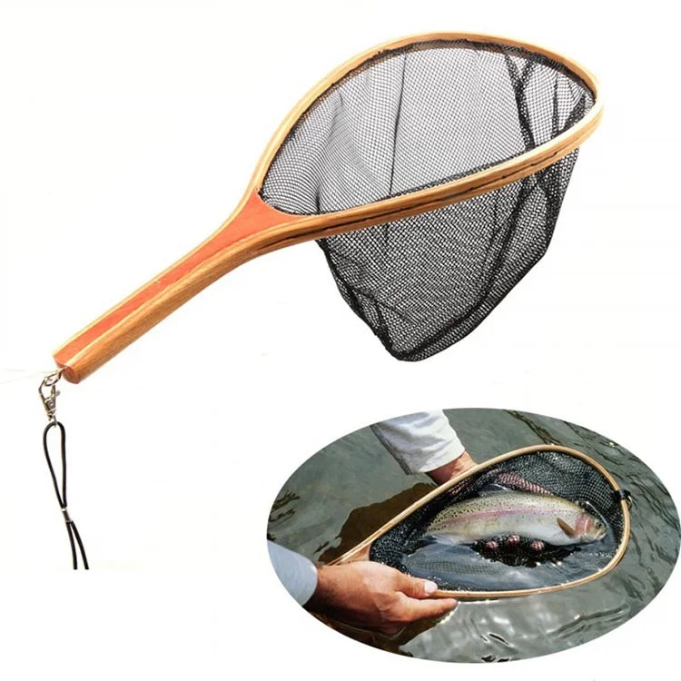 LETOYO Portable Wooden Handle Fly Fishing Landing Net Nylon Fishing Net Mesh Trout Fishing Nets for Sale