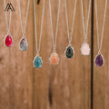 Boho Style Silver Chain Necklace Teardrop Crystal Gemstone Pendant for Weddings Parties Women's Fashion Jewelry Chakra Design