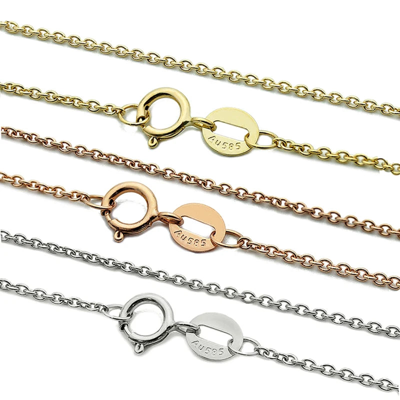 14K Solid Gold Chain Necklaces AU585 Solid Gold 1mm Cable Chain Real Gold Jewelry