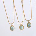 MECYLIFE Vintage Women Necklace Oval Pendant 18K Gold Plated Snake Chain Natural Cat Eye Stone Necklace