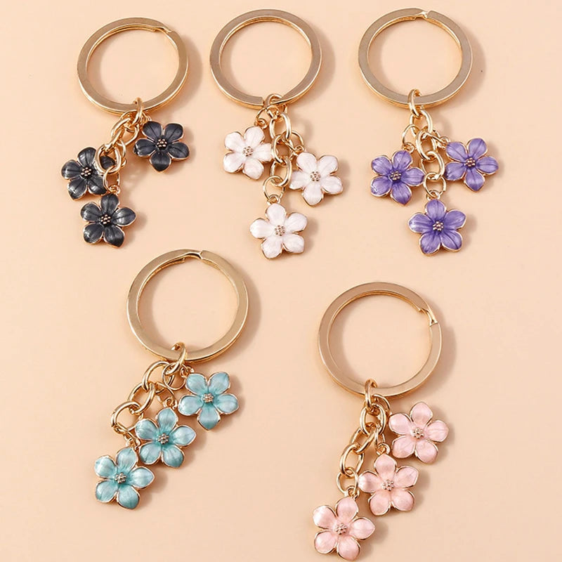 Trendy Metal Enamel Sakura Flower Petal Keychain Accessories for Women Girls