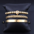 High QualityStainless Steel Bangle Lion Charm Engrave Hip Hop Men Luxury Bracelet Set