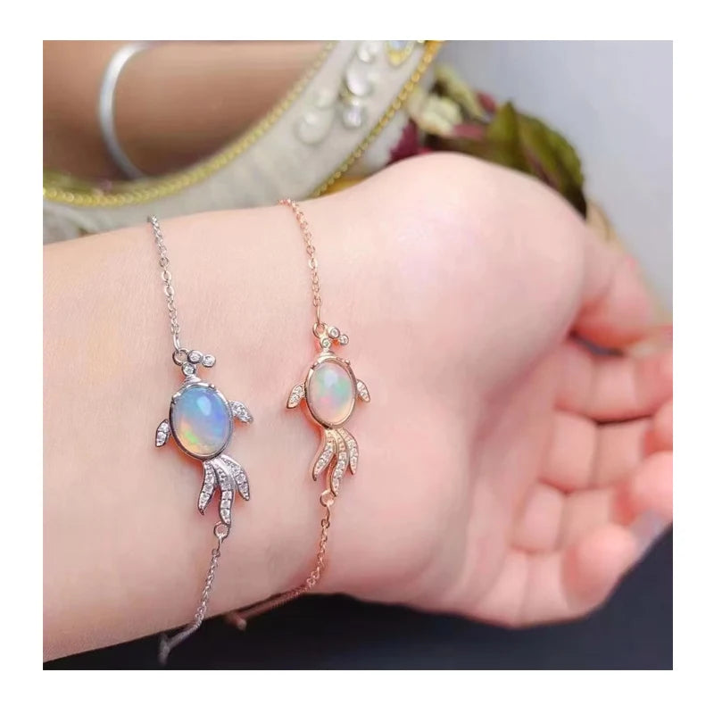 Wholesale 925 Sterling Silver Bohemian Bracelet with Natural Opal Rhodium and Gold Plating Classic Style for Gift and Party