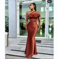 One Shoulder Evening Dresses Long Vestidos De Fiesta Arabic Aso Ebi Bridesmaid Cheap Big Plus Size Prom Maid Dress MB523