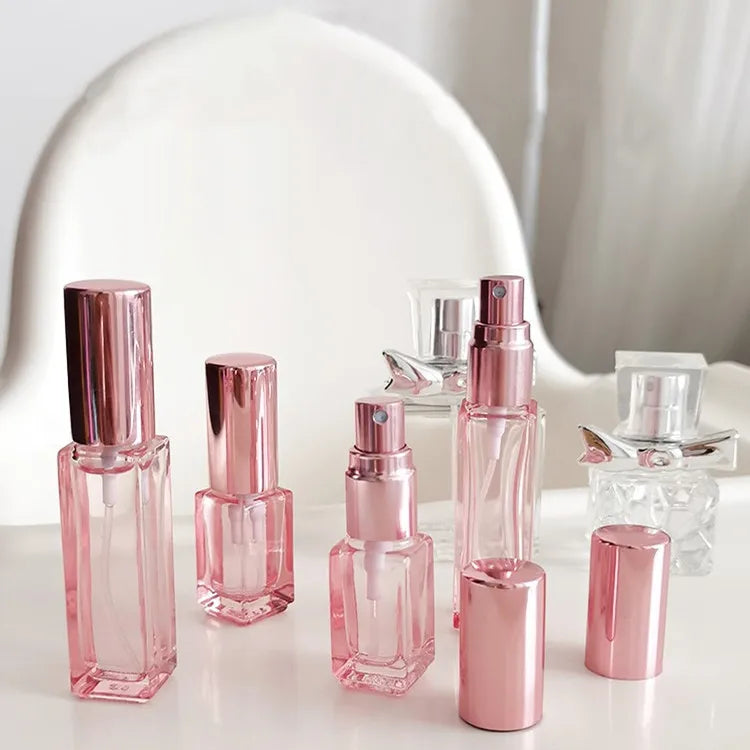 4ml 10ml 20ml 30ml Square Glass Rose Gold Cosmetic Toner Bottle with Rubber Stopper Perfume Spray Bottle