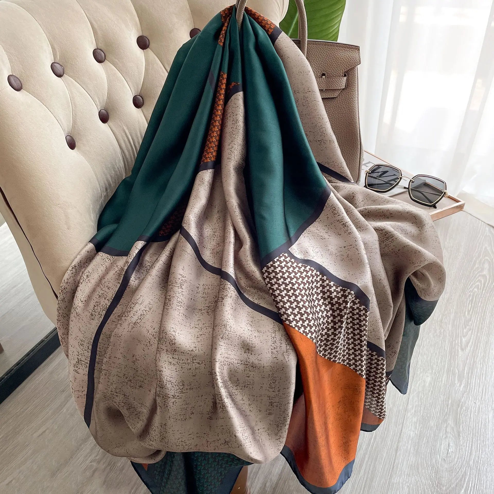 New Arrival Geometric Pattern Silk Scarves Shawls Luxury Inspired Printed Silk Polyester Scarf Muslim Women 180*90CM Scarf Hijab