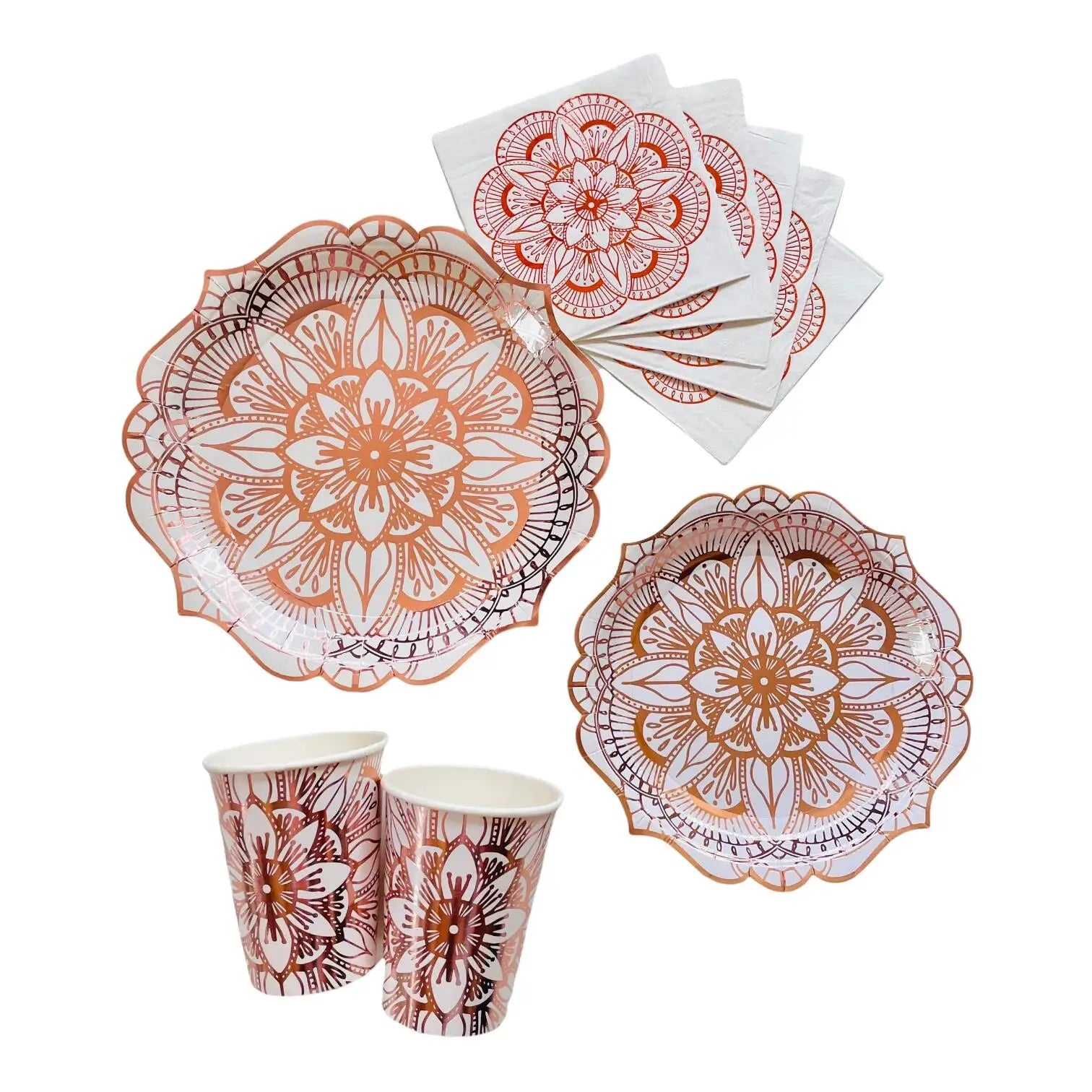 Oriental Chinoiserie Rose Paper Plate Cup Napkin Sets Aesthetic Golden Flower Pattern Elegant Dinner Set for Ramadan Graduation