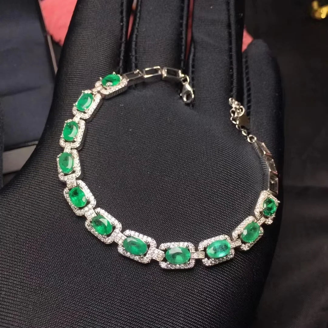 Good Price 925 Sterling Silver Bracelet Gold Plated Minimalist Style with Natural Emerald Water-Proof for Parties